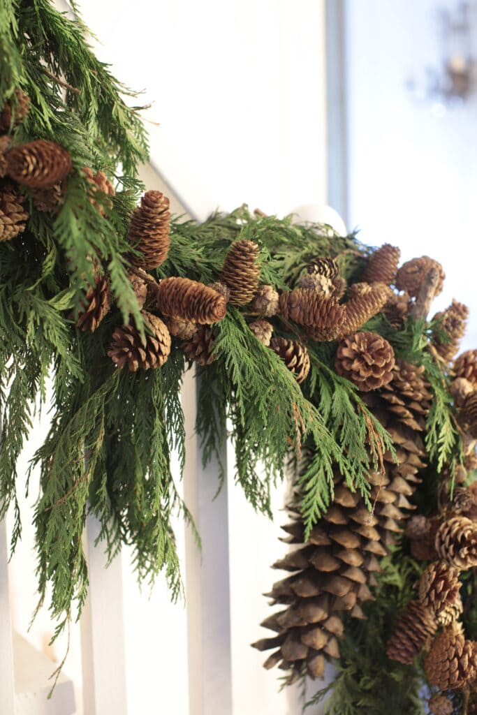 evergreen garland with pinecones