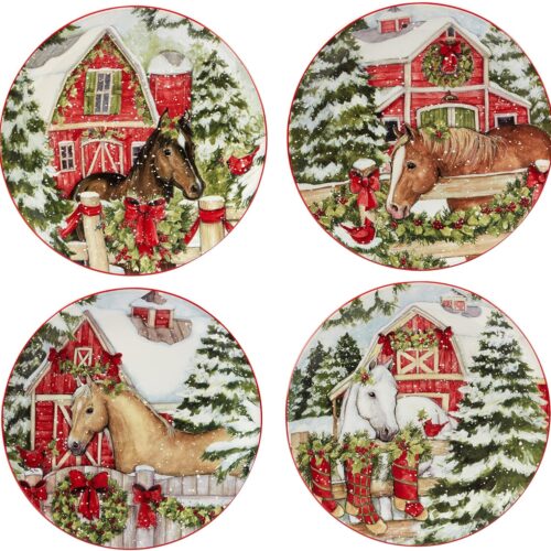 4 christmas horse plates