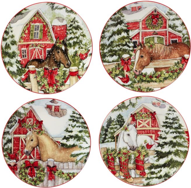 4 christmas horse plates