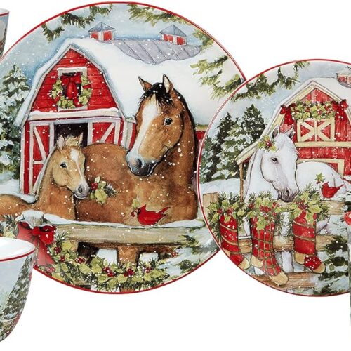 horse Christmas dinnerware set