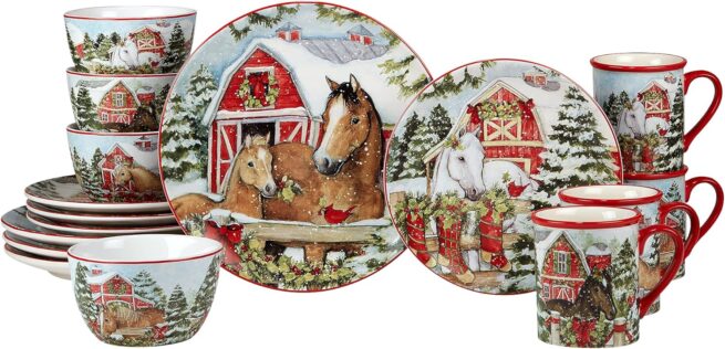 horse Christmas dinnerware set