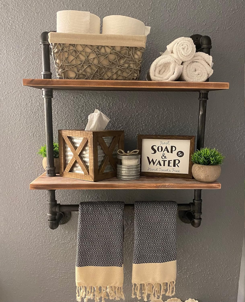 bathroom shelf and towel rack