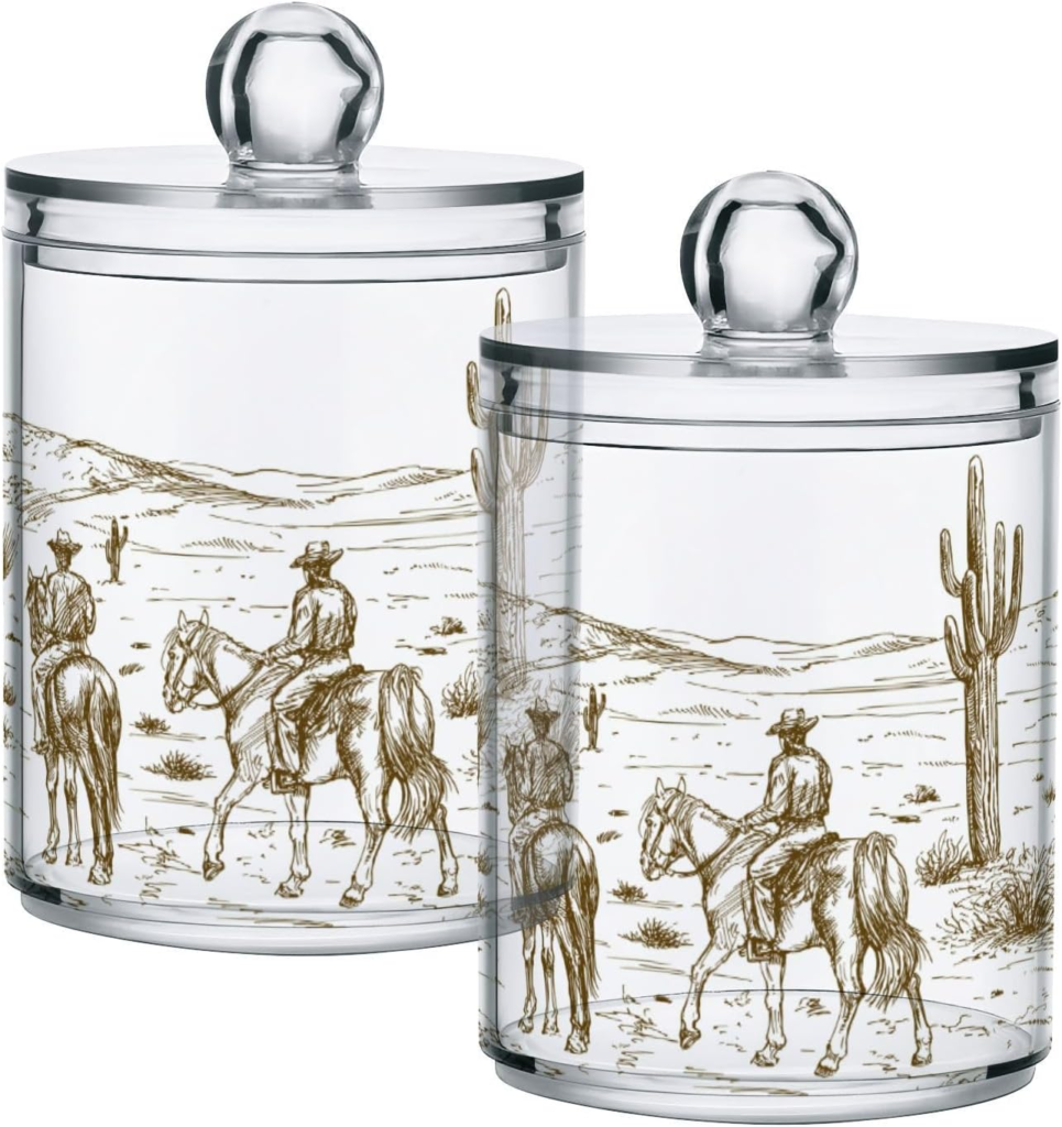 glass jars with cowboys on them