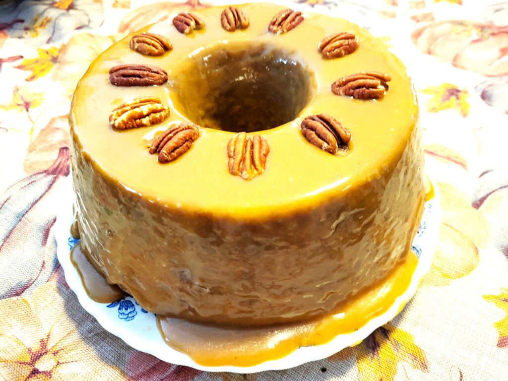 apple pecan cake with caramel glaze