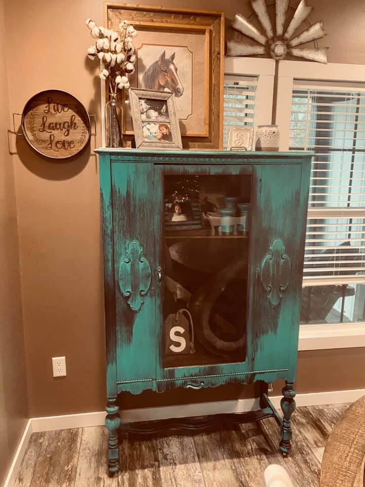 china cabinet painted blue