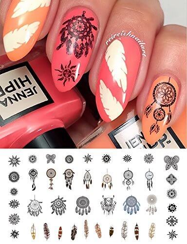boho nail designs with feathers
