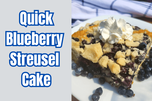 blueberry streusel cake on a plate