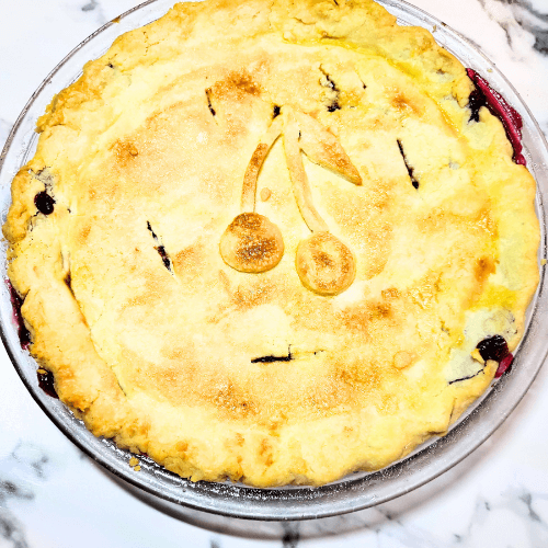 A baked cherry pie