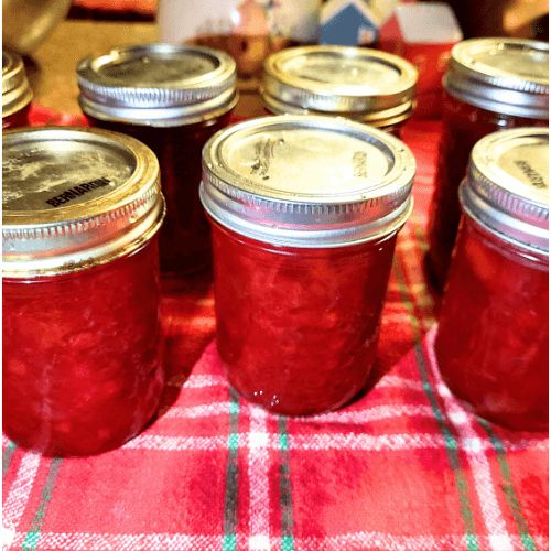 jars of strawberry rhubarb jam recipe