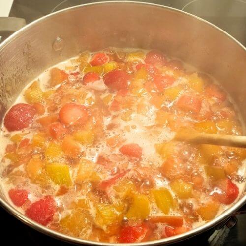 strawberry rhubarb jam boiling