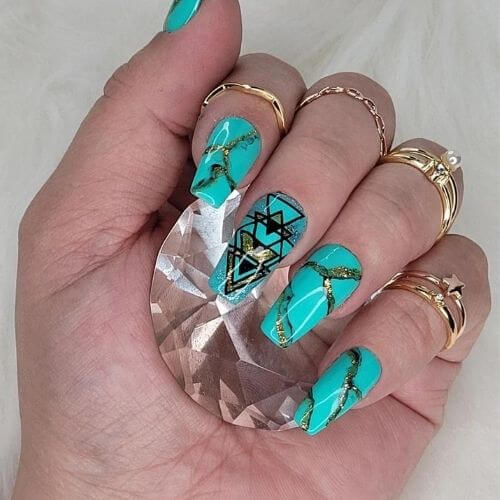  Turquoise stone painted Nail Designs