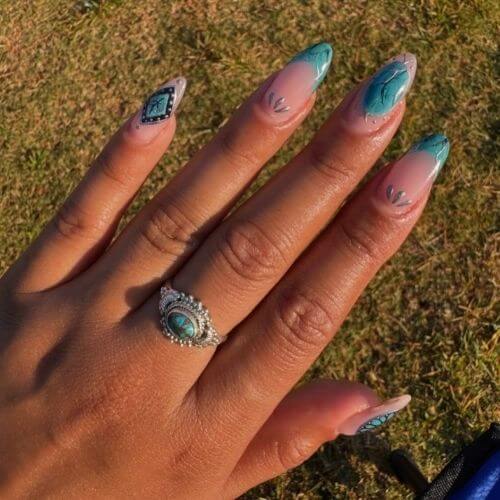  Turquoise and pink nails