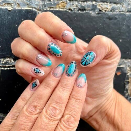 turquoise stones painted on nails