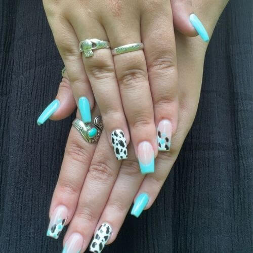  Turquoise Western cow print nails