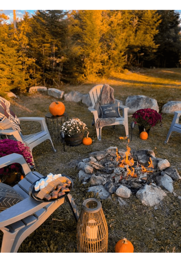 fall fire pit with pumpkins