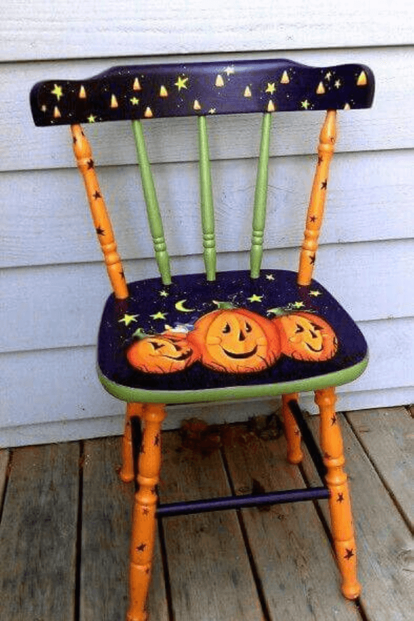 painted chair with pumpkins