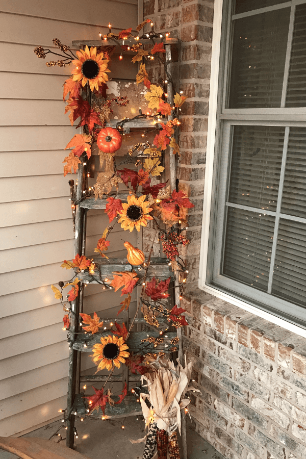 ladder with fall leaves