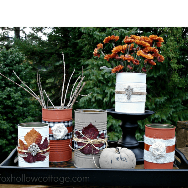 tin cans painted in fall colors