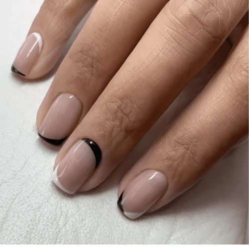 fall short nail designs with black and white and nude