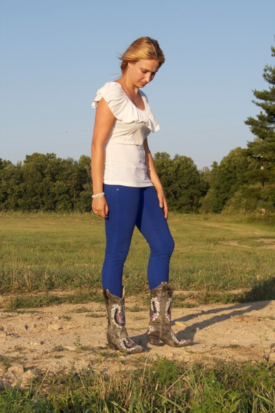 bright blue jeans and boots