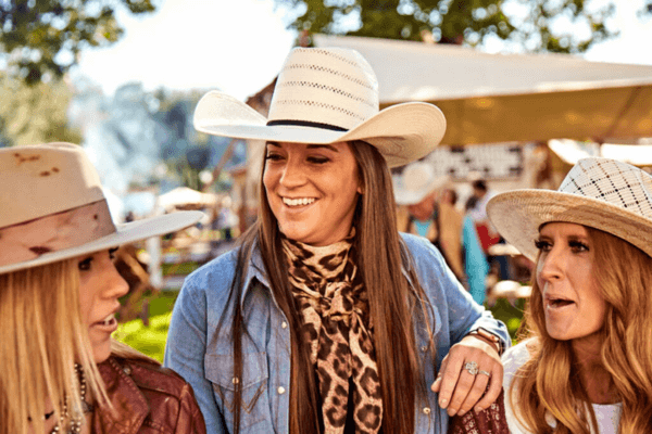 American hat company hats on 3 ladies