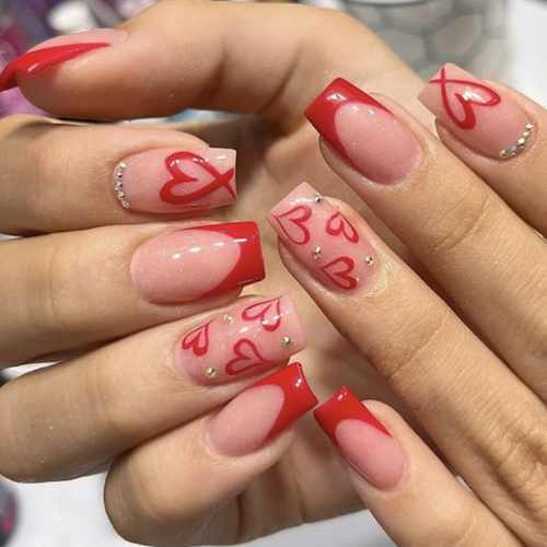 Valentines press on nails red French tips 