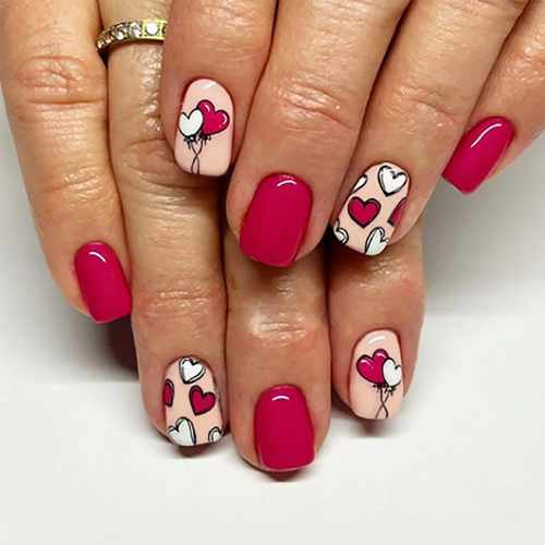 Valentines press on nails red and pink